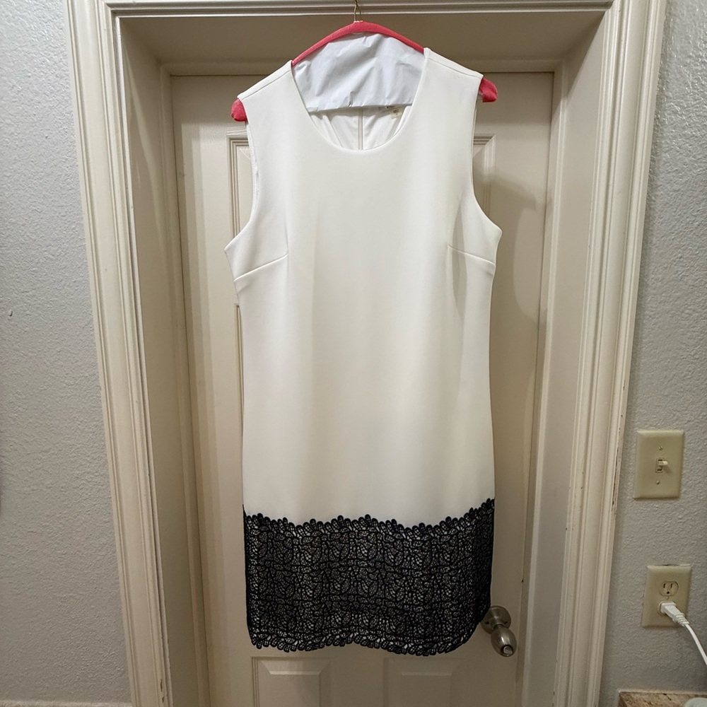 Calvin Klein White Dress with Black Lace - NWOT